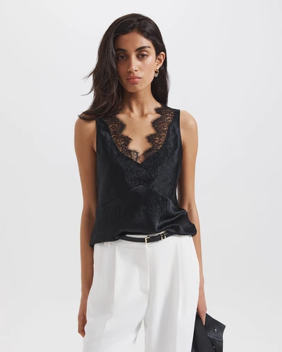 SABA - Ivana Crinkle Lace Detail Tank