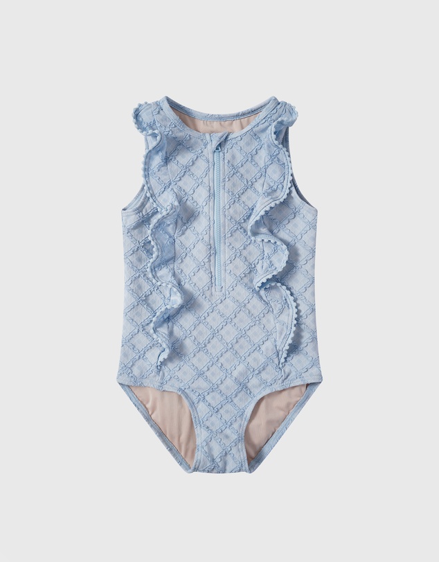 Aqua Blu Kids - Stepping Stones Blue Cap Sleeve Frill One Piece - Kids