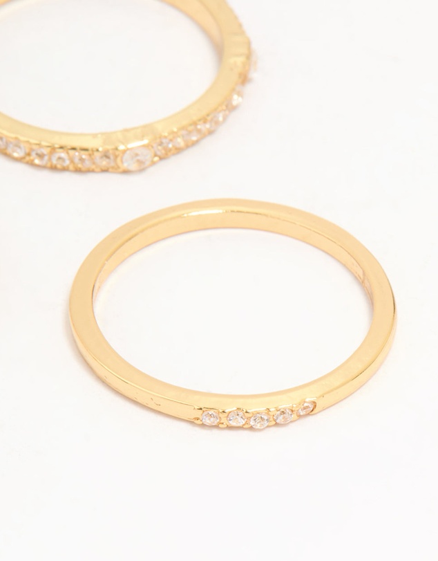Lovisa - Gold Plated Cubic Zirconia Plain & Heart Stacking Rings 5-Pack