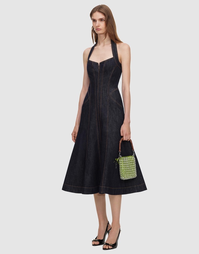 Self Portrait - Denim Halterneck Midi Dress