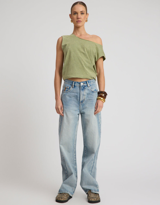 ONE TEASPOON - Baxters Mid Waist Wide Leg Denim Jeans - Hendrixe Blue
