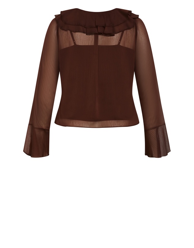 City Chic - Plus size Luscious Sheer Ruffles Top - chocolate