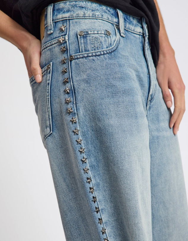 ONE TEASPOON - 25th Anniversary Jackson Mid Waist Wide Leg Studded Denim Jeans - Salty Dog