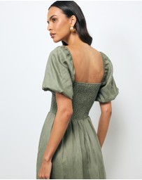 AERE - Olana Shirred Linen Midi Dress