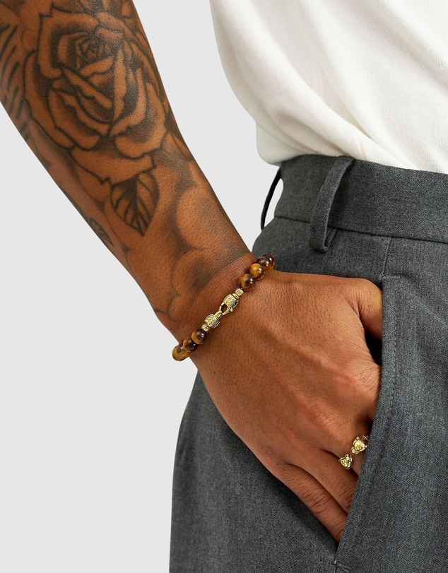 Nialaya Jewellery - Brown Tiger Eye Healing Bracelet with Gold Lock