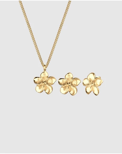 Elli Jewelry - Frangipani Flower Jewellery Set in Gold-Plated 925 Silver