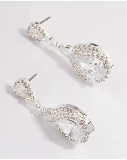 Lovisa - Silver Plated Cubic Zirconia Marquise Drop Earrings