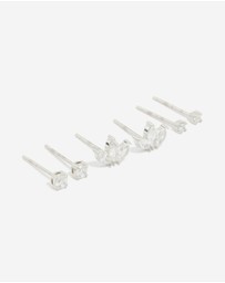 Lovisa - Waterproof Stainless Steel Cubic Zirconia Fine Marquise & Classic Stud Earrings 3-Pack