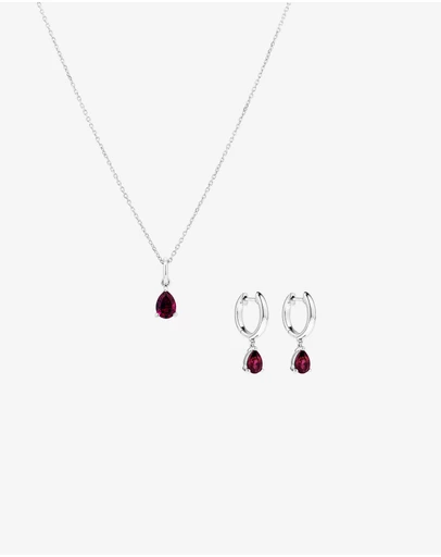 Michael Hill - Pear Cut Created Ruby Pendant and Drop Earring Set in Sterling Silver