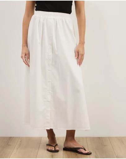 Atmos&Here - Darla Linen Blend Button Midi Skirt