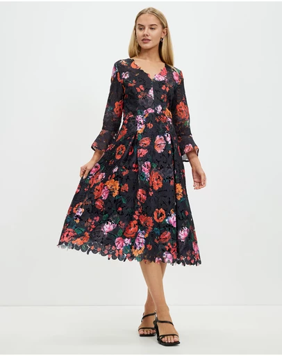 Pink Ruby - Night Flower Bell Sleeve Dress