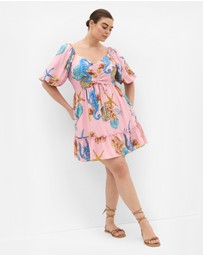 City Chic - Plus size Giselle Seahorse Print Mini Dress - pink