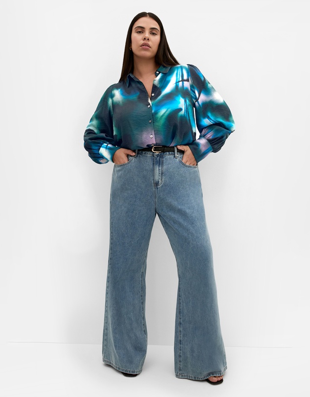 City Chic - Plus size Hayley Haze Print Shirt - deep ocean