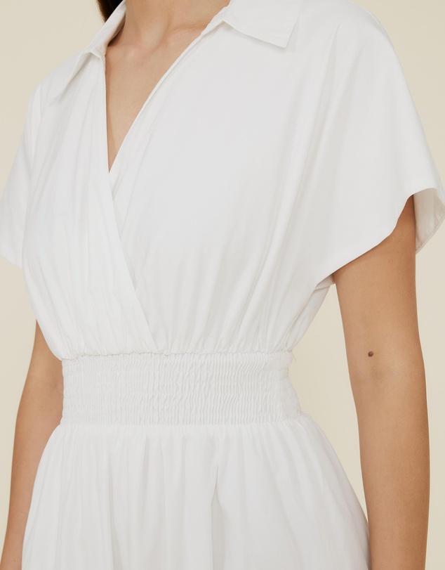 The Fated - Shirred Drop Waist Collared Dress