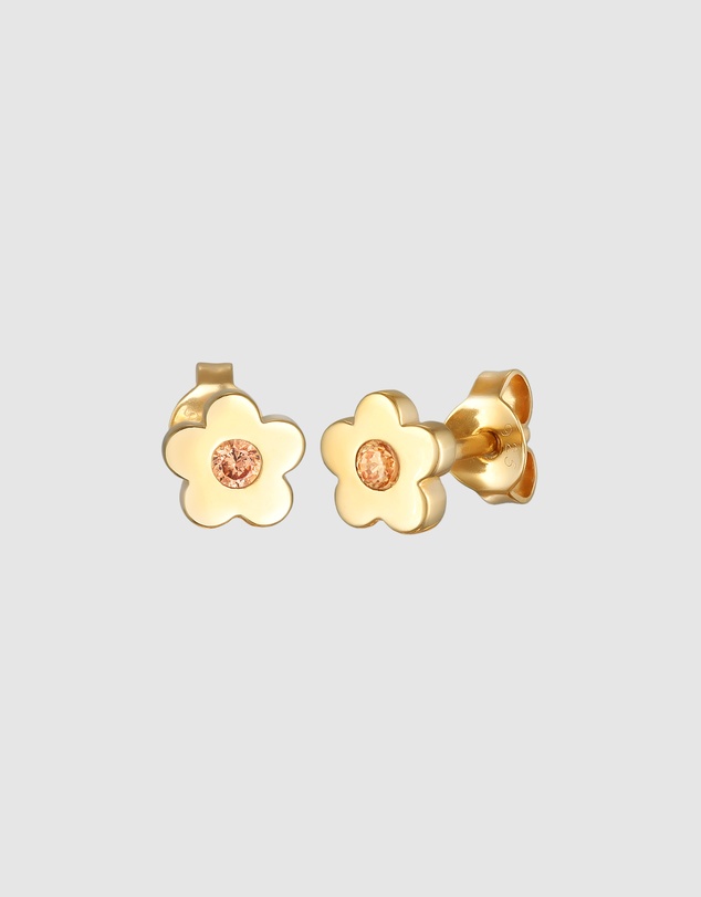 Elli Jewelry - Children's Flower Zirconia Stud Earrings in Gold-Plated 925 Silver