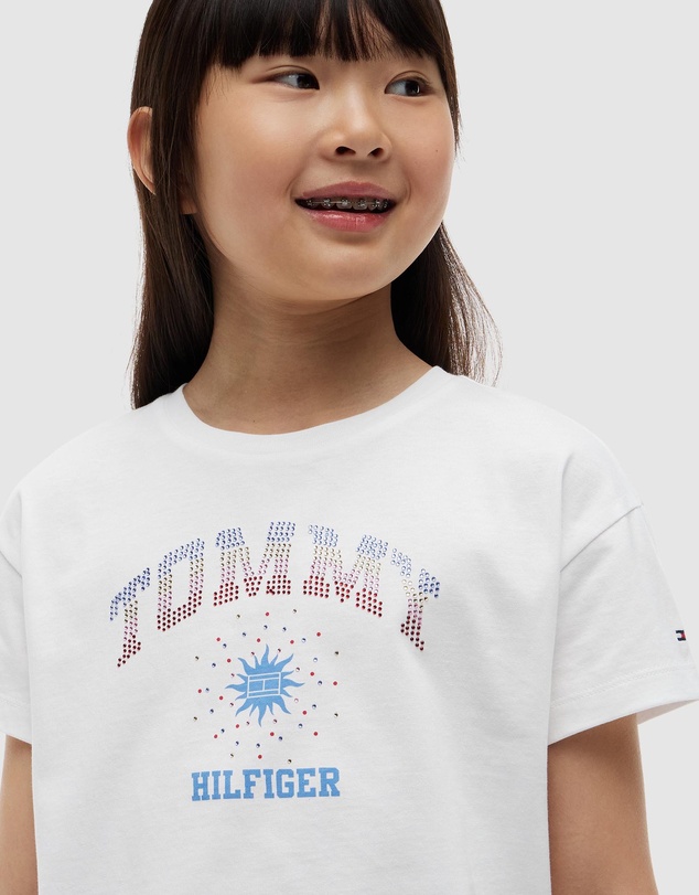 Tommy Hilfiger - Rhinestone Logo Relaxed T-Shirt - Kids-Teens