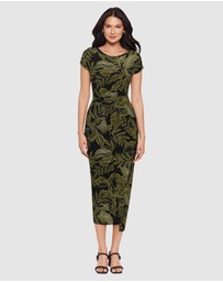 Miraclesuit Shapewear - Olive Branch Loki Cinched Wrap Waist Midi Shaping Dress