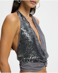 Jaded London - Sequin Mesh Twist Top