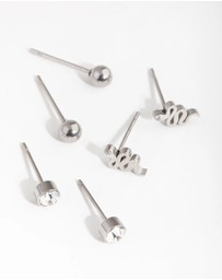 Lovisa - Titanium Diamante Snake Stud Pack Earrings
