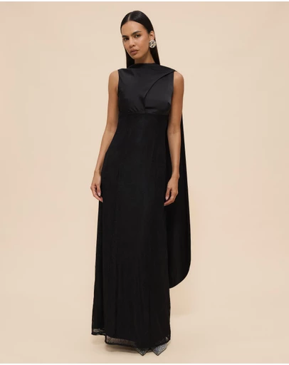 CHANCERY - Nia Self Scarf Satin and Lace Maxi Dress