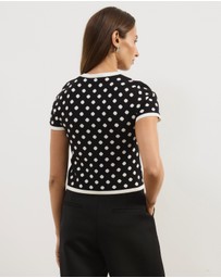 Atmos&Here - Kallie Polka Dot Short Sleeve Knit Top