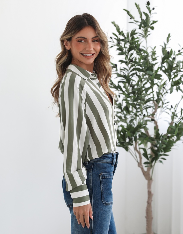 Esther & Co - Alayah Shirt - Green Stripe