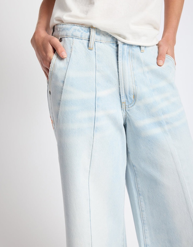 ONE TEASPOON - Hayden Mid Waist Wide Leg Cropped Denim Jeans - Bel Air Blue