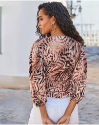 Sosandar - Plunge Neck Balloon Sleeve Top