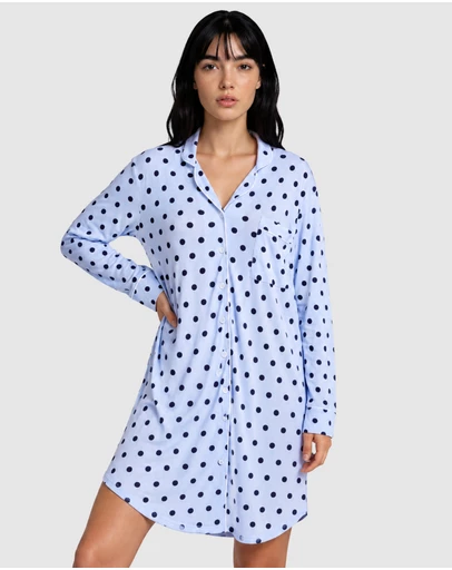 Sant And Abel - Women's Spotty Blue Bamboo Night Shirt