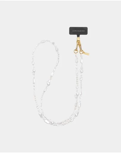 LOUVE COLLECTION - Universal Phone Strap Connector (Black) + Moon Pearl Chain