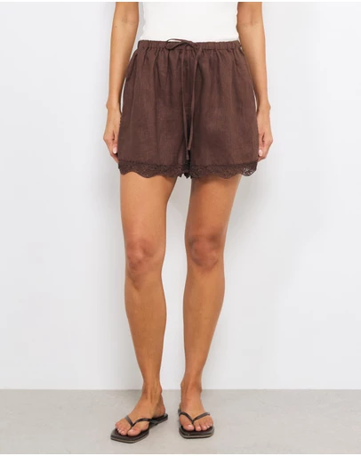 AERE - Flossie Lace Trim Linen Shorts