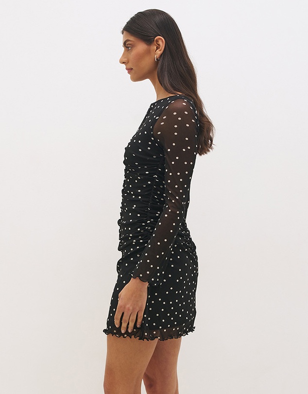 MON RENN - Vesper Spot Long Sleeve Mini Dress
