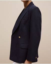 Trenery - Pique Blend Double Breasted Blazer in Night Sky