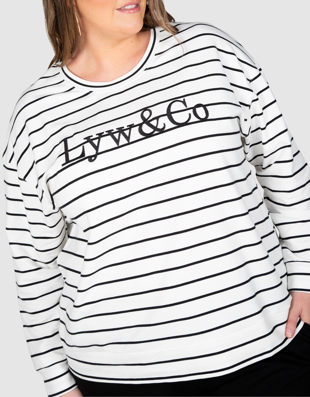 Love Your Wardrobe - LYW & Co Stripe Embroidered Sweat Top