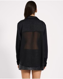 ONE TEASPOON - Sheer Panel Tuxedo Shirt - Black