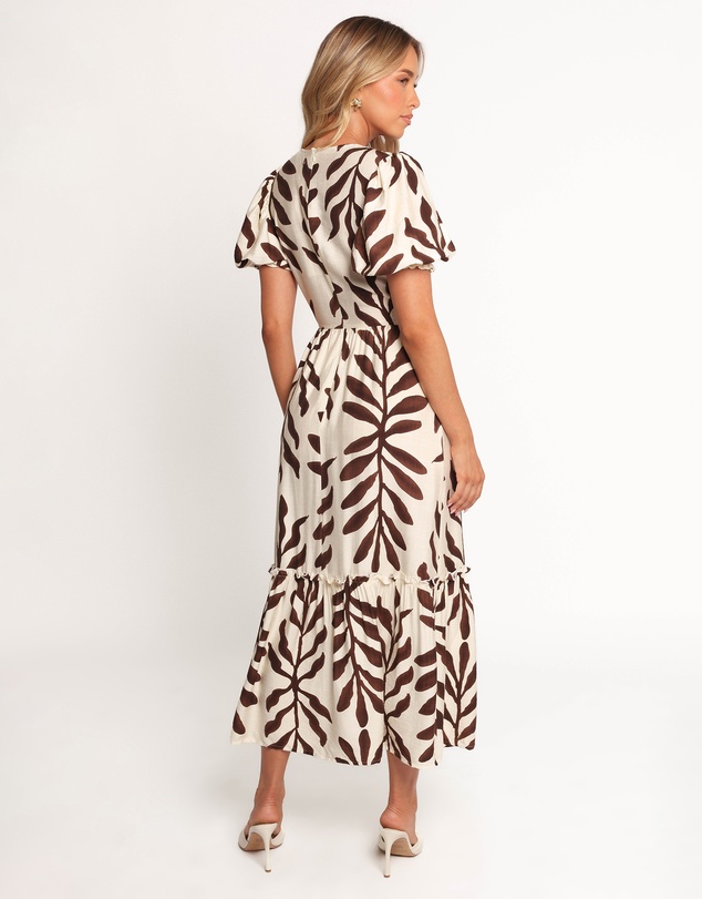 Petal & Pup - Steele Puff Sleeve Midi Dress - Brown Palm
