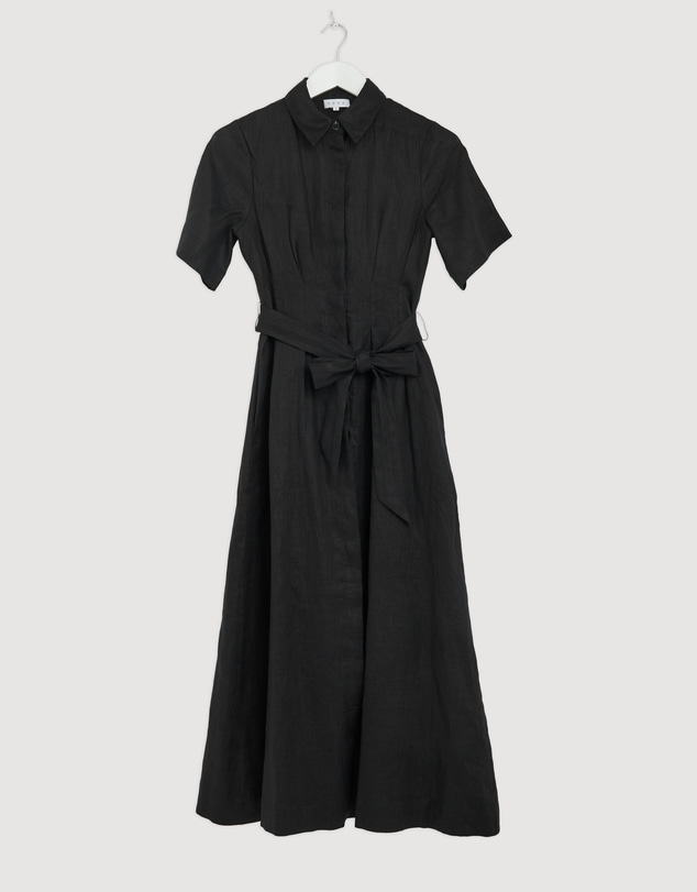 Revibe - Repaired AERE Orien Tuck Waist Linen Shirt Dress - AU 6