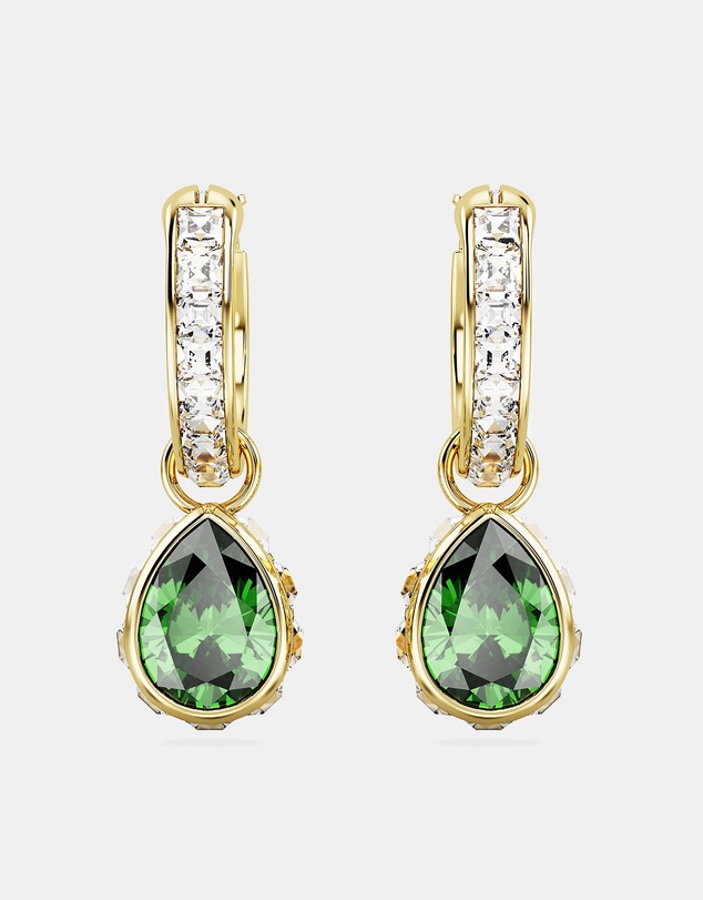 Swarovski - Chroma drop earrings, Pear cut, Green, Gold-tone plated