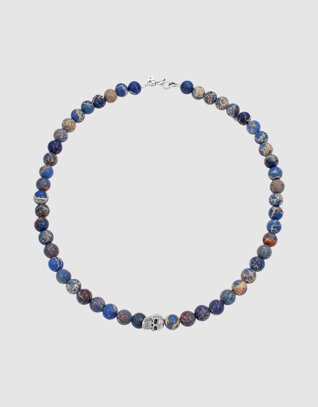 Kuzzoi - ICONIC EXCLUSIVE - Necklace Male Skull Blue Agate 925 Sterling Silver