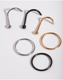 Lovisa - Simple Diamante Nose Stud 6-Pack