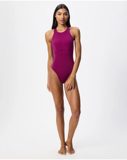 Speedo - Solid Racerback Zip Swimsuit