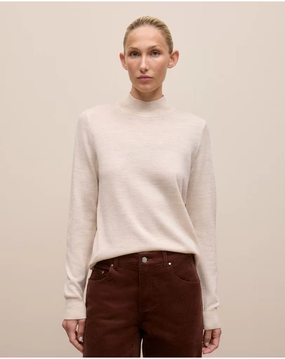 Trenery - Merino Mock Neck in Oat Marle