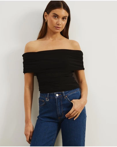 Atmos&Here - Elka Short Sleeve Mesh Off Shoulder Top