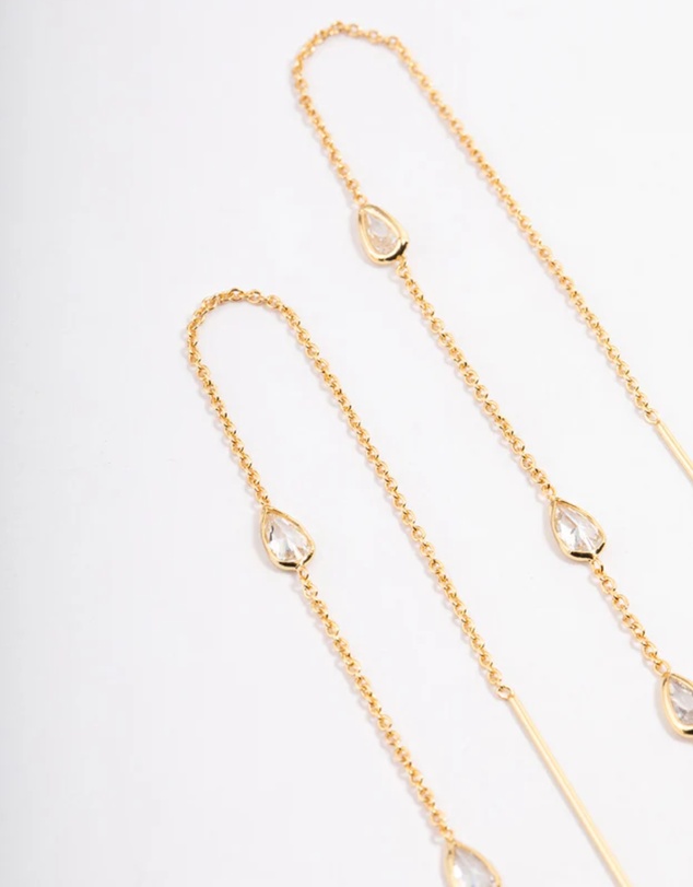 Lovisa - Gold Plated Station Pear Thread Through Earrings