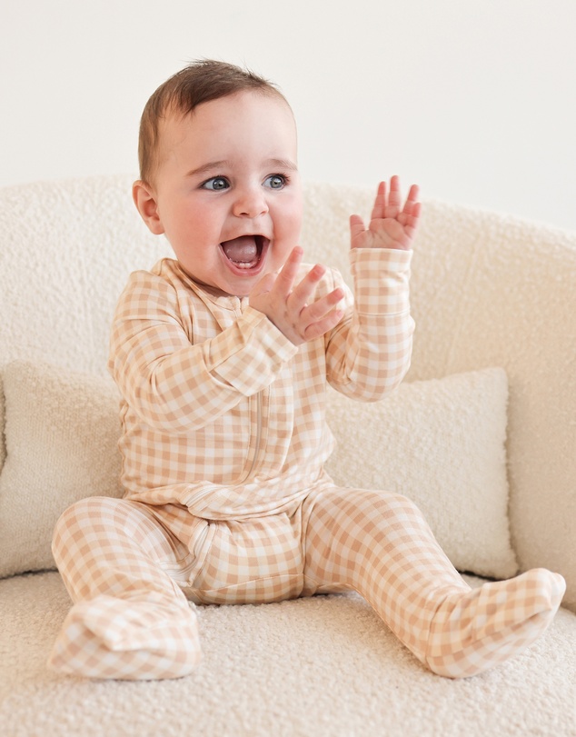 Kynd Baby - Day or Night Onesie in Neutral Gingham