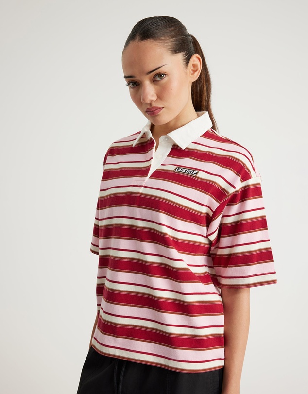 Upstate - Stripe Rugby Top - Crimson/Blush/Moccha