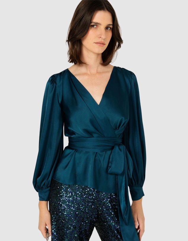SACHA DRAKE - Satin Faux Wrap Top