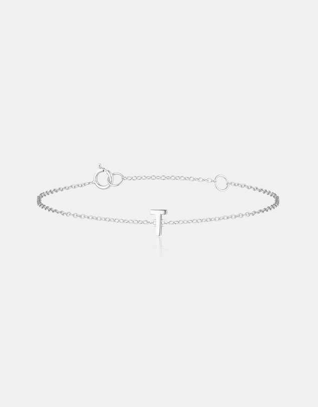 The Silver Collective - Petite A-Z Letter Bracelet Silver - T
