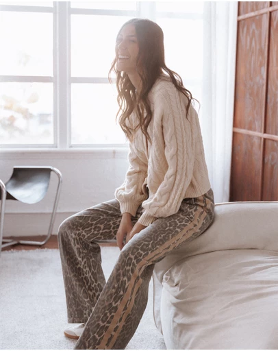 Petal & Pup - Fletcher Denim Racer Pants - Leopard