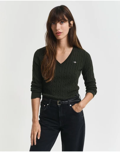 Gant - Stretch Cotton Cable V-Neck Knit